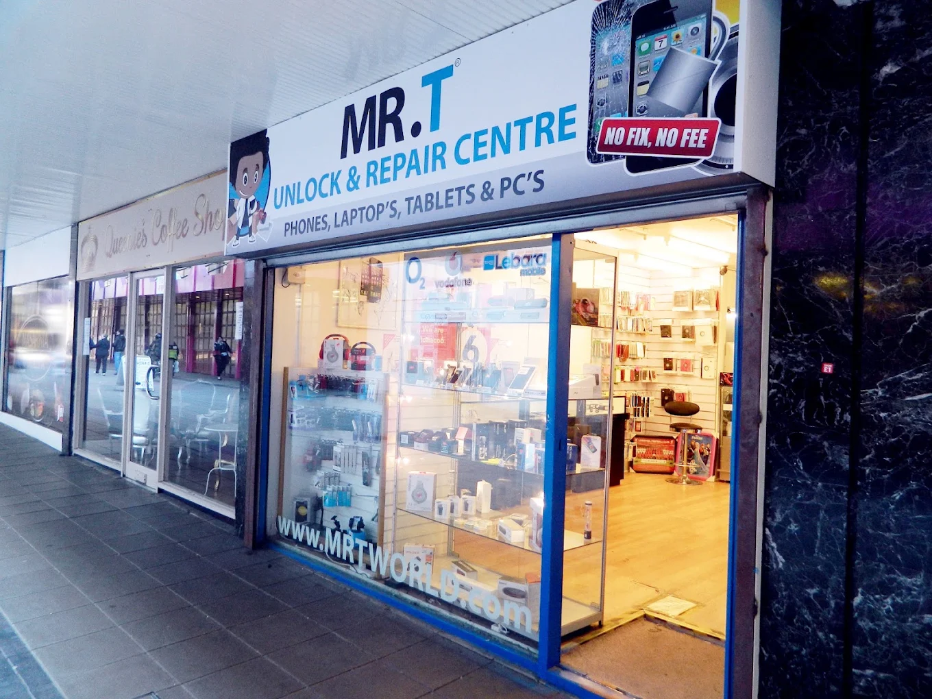 MRT World repair shop storefront on the high street